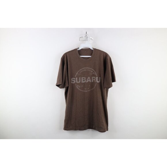 Vintage Other - Vintage Mens Size Medium Faded Spell Out Subaru Car Jersey Knit T-Shirt Brown
